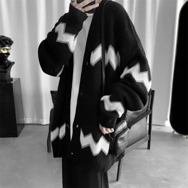 

men's sweaters autumn cardigan knitted sweater coat men clothing korean fashion loose single breasted knitwear long sleeve kardigan sue, White;black