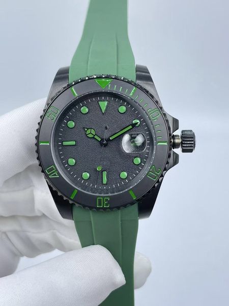 

luxury watches for mens automatic movement green rubber strap men's mechanical watchs black dial designer sport relojs, Slivery;golden