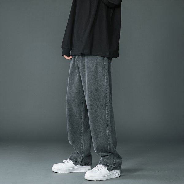 

men's jeans korean fashion pink men streetwear baggy straight simple drape denim trousers wide leg pants male clothing 220927, Blue
