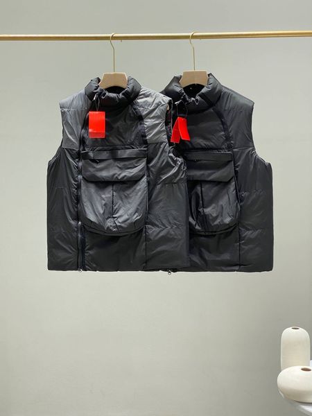 

men women designer vests paneled down jacket coat detachable pocket wear on the chest and back winter outdoor warm leisure fashion print log, Black