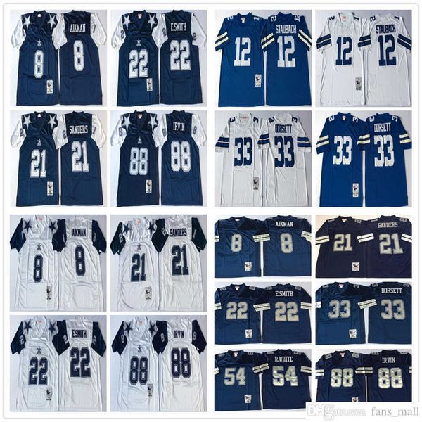 

mitchell and ness vintage football 8 troy aikman jerseys 21 deion sanders 22 emmitt smith 33 tony dorsett 54 randy white 88 michael irvin je, Black;red