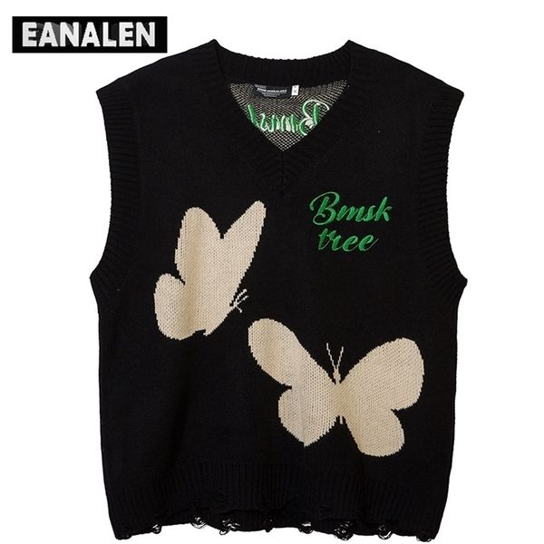 

men's sweaters harajuku retro butterfly knit sweater vest girl oversized thick sweater back heartbeat pullover grandpa ugly sweater wom, White;black