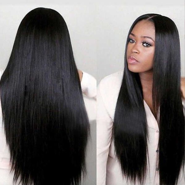 

synthetic wigs new black split long straight women's chemical fiber high temperature silk wig 220927