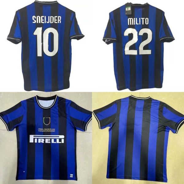 

09 10 j.zanetti retro soccer jersey eto'o vieira stankovic maicon mottasneijder milito 2009 2010 man vintage classic football shirt pot, Black