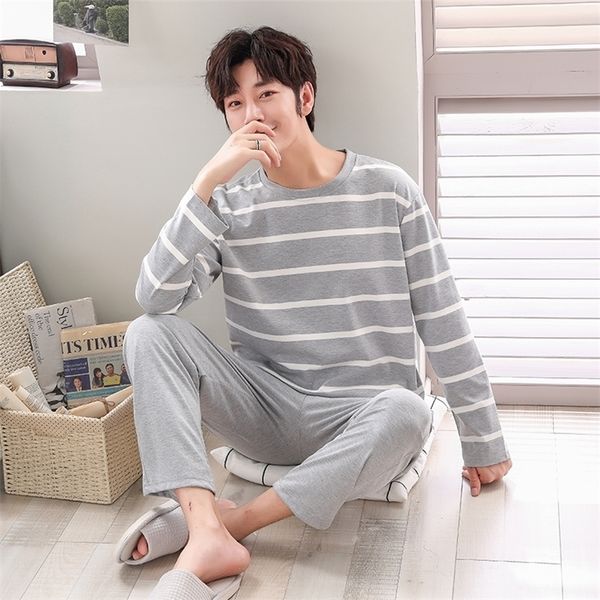 

men's sleepwear pajamas sets male striped full pure cotton carton fashion men long sleeve sleepwear suit 2 pieces casual spring home lo, Black;brown