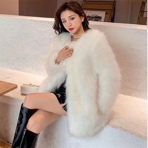 

womens jackets winter artificial coat luxury fur loose thick warm plush 220926, Black;brown