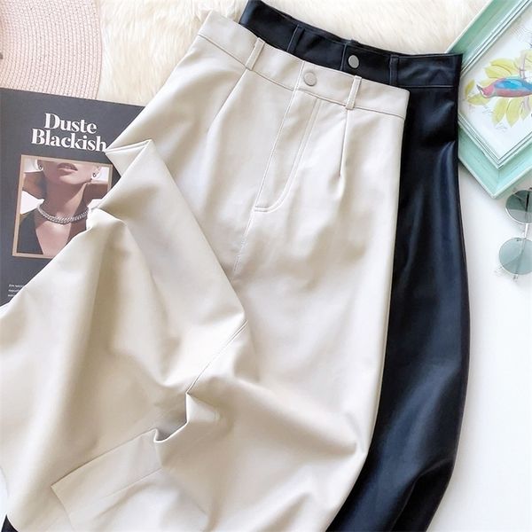 

skirts women autumn winter skirt pu leather material split hem hip package women stright long pu skirt 220924, Black