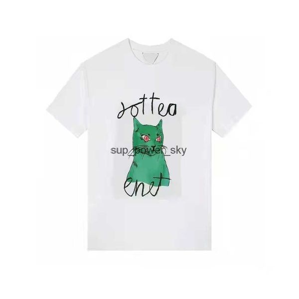 

mens t-shirts designer balencaigass fashion brand tee 2022 new loose hand-painted cat version men women's short sleeved t-shirt cute pa, White;black