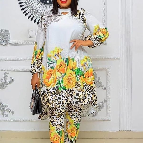 

ethnic clothing 2 piece set plus size clothes women dashiki african summer chiffon print pants trousers suits ankara party outfits 220924, Red