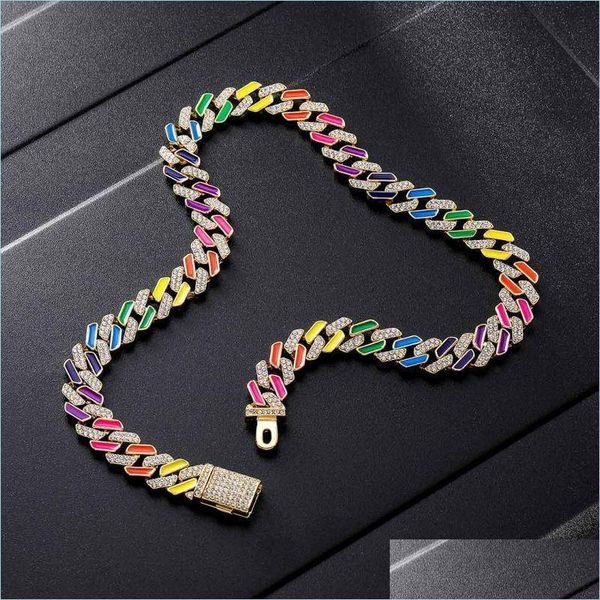 

chains chains iced out hip hop cuban link chain necklace women men crystal neon colorf enamel choker rainbow bracelet jewe jewelshops dhrmx, Silver