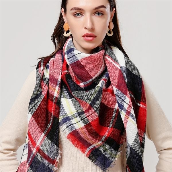

scarves winter scarf for women cashmere knit plaid triangle scarves wraps neck headscarf femme warm pashmina foulard bandana 220927, Blue;gray