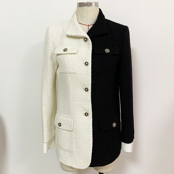 

new arrive fashion style long jackets original design haute couture fabrics women's woolen blazer contrast color blazers jacket coat ou, Black;brown