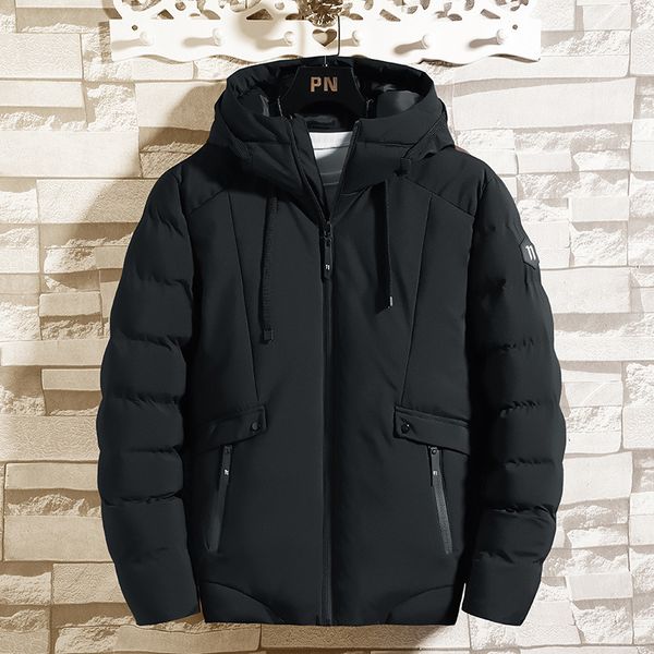 

men's down parkas winter hooded thicken casual korean style trend jacket men 220927, Black