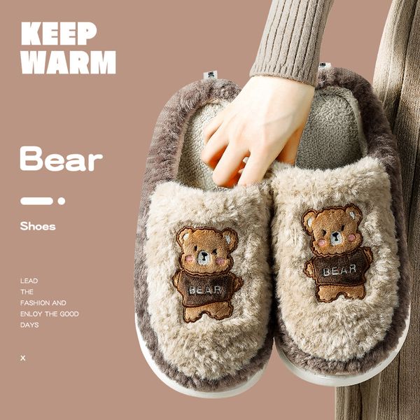 

slippers winter fluffy women indoor cotton warm plush thick sole men shoes non-slip soft cartoon home ladies 220927, Black