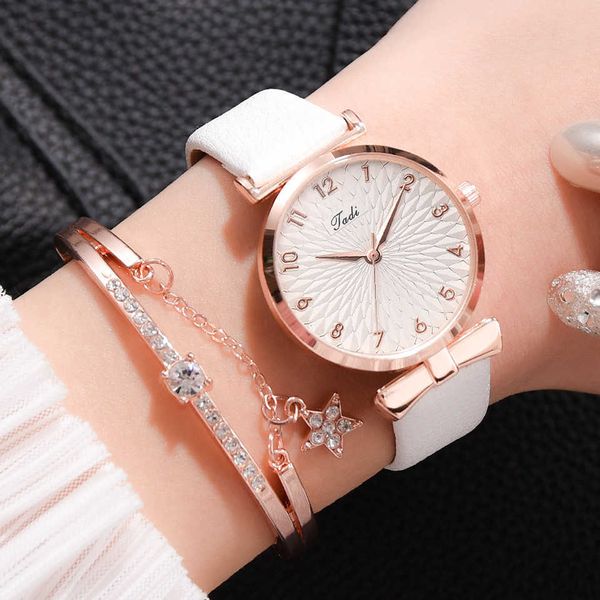 

women's watches mode s luxe lederen bloem strass voor vrouwen dames quartz horloge met armband set reloj mujer 0926, Slivery;golden