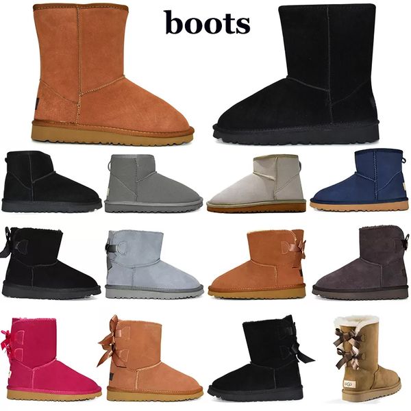 

designer boots women booties classic snow boot ankle mini short bow fur for winter black grey chestnut bowtie luxurys fashions size 5-10