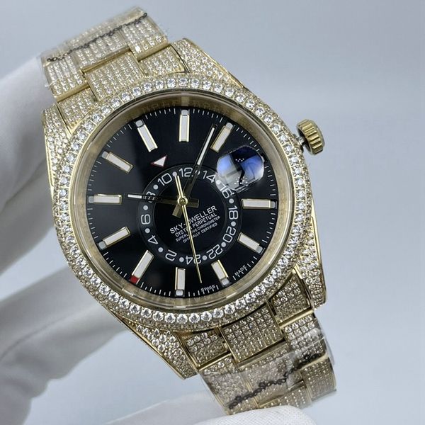 

watches mechanical watches luxury fashion business mens watch sky 326934 ice out diamond watch sapphire glass 42mm bar dial luminous functio, Silver