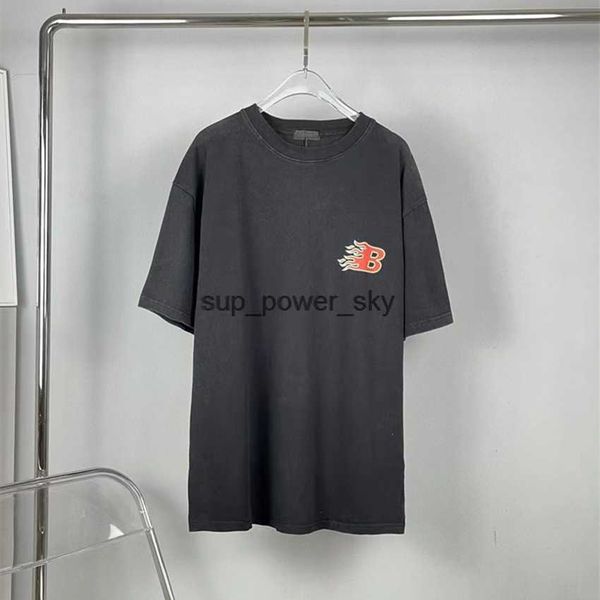 

mens t-shirts designer balencaigass tees 2022 summer new heavy industry washing flame letter short sleeve paris loose men women's lover, White;black