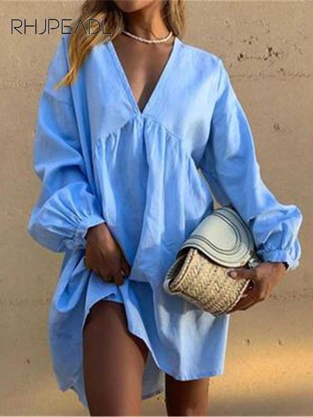 

casual dresses autumn long sleeve casual loose dress women v-neck cotton linen blue pink dress 2022 spring ladies party dresses vestidos t22, Black;gray