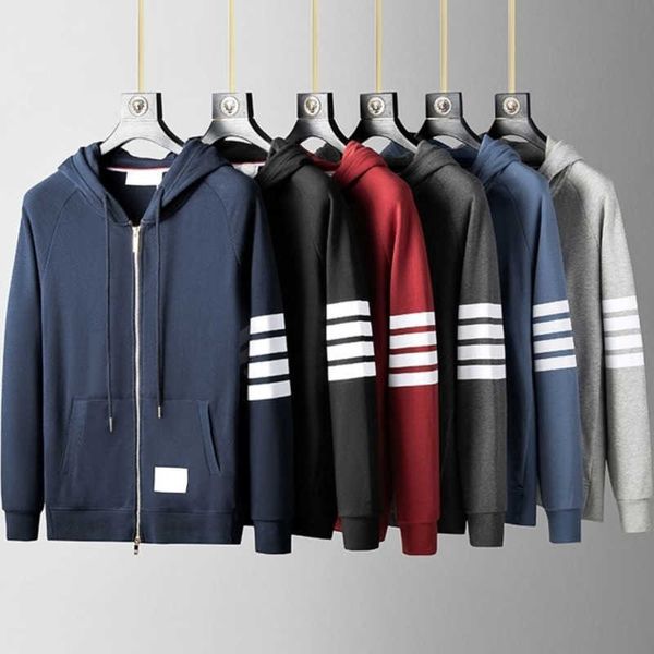 

22ss mens jacket tb designer coat classic striped cotton hoodie zipper sports cardigan man women 4xl 5xl, Black;brown