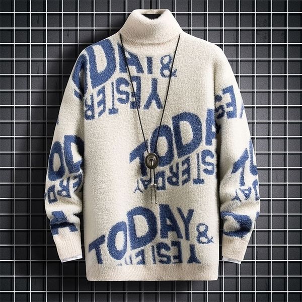 

men's sweaters winter mens christmas jumper turtleneck cashmere sweater men male pullover thick warm pull homme 220927, White;black