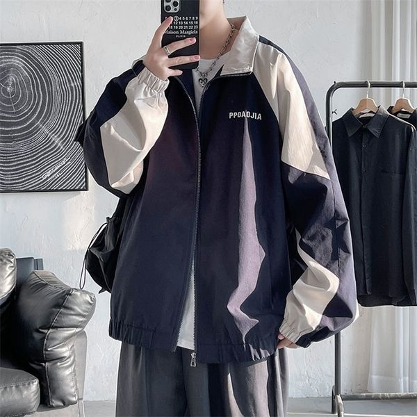 

men's jackets hybskr spring varsity women oversized outwear contrast color man casual zipper winbreak coat plus size 5xl 220927, Black;brown
