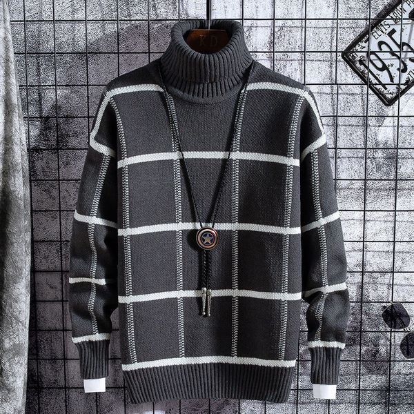 

men's sweaters christmas sweater clothes winter thick warm s plaid fashion classic turtleneck pullover pull homme l220927, White;black