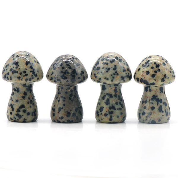 

35mm natural dalmation jasper gemstone crystal mushroom figurine healing stone statue carving crafts home decoration, Black