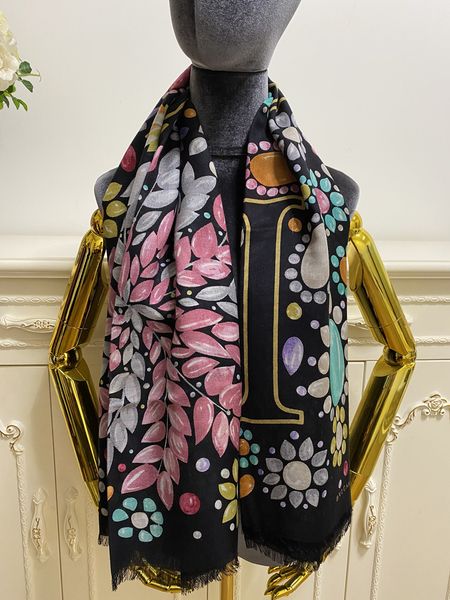 

women's fashion scarf size 130cm -130cm silk wool material black color print letters floral pattern square scarves pashmina, Blue;gray