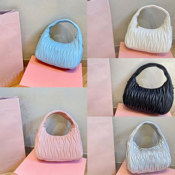

italy matelasse black satin mini hobo bag lake blue handheld ruffle bag snow pink axillary bags golden fittings zipper opening closing leath