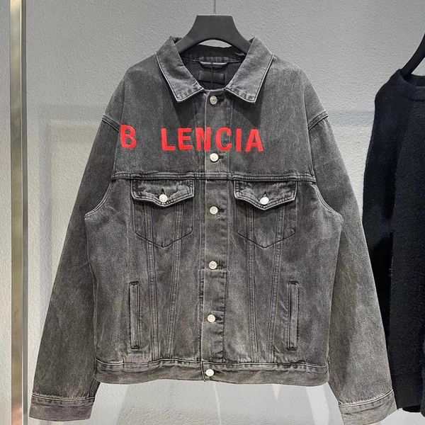 

version of fashion brand paris b home front embroidered long sleeve jeans coat men's and women's loose top, Black;brown