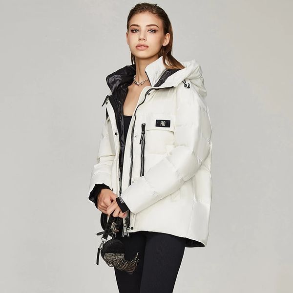 

winter white duck-down down jacket hooded womens casual fashion thicken warm trend coat, Black
