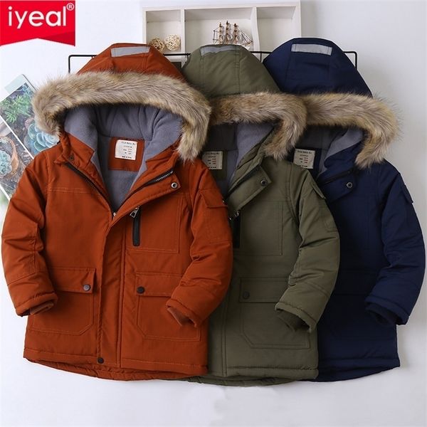 

jackets iyeal boys coats autumn winter fashion hooded fur children's plus velvet warming cotton outerwear for kids jacket 5-14 years 22, Blue;gray