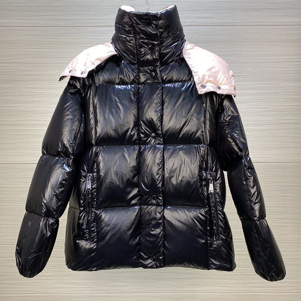 

womens down parkas designer womens down parkas cape classic colorblock stand collar detachable hat cropped shiny embroidered graphic casual, Black