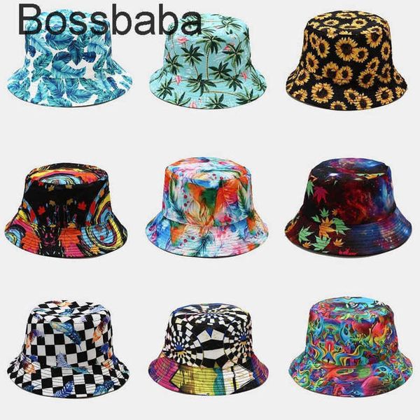 

women men harajuku bucket hat flower contrast colored reversible packable wide brim sun visor hip hop cotton fisherman cap 927, Blue;gray