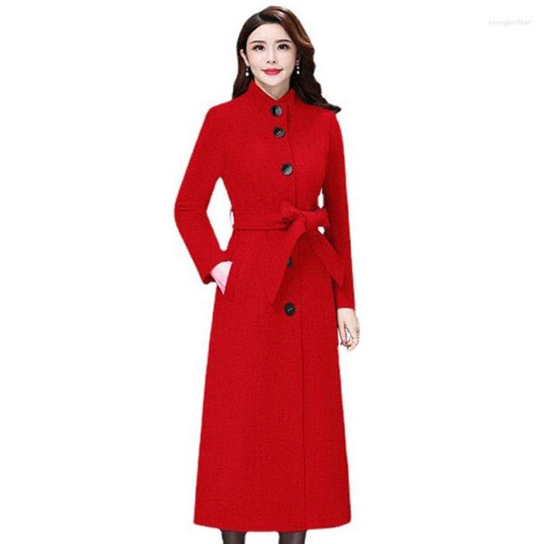 

women's trench coats 2022 women autumn winter woolen plus size mid-length coat ladies slim all-match street overcoat f321, Tan;black