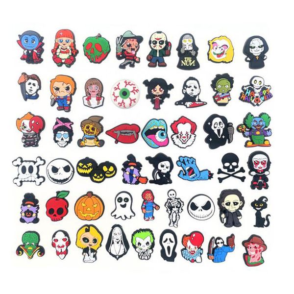 

50 style halloween horro croc charms diy hole clog shoe buckle garden shoe decoration accessories party gift, White;pink