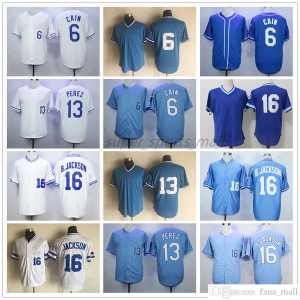 

mitchell and ness baseball jersey vintage 6 lorenzo cain 13 salvador perez 16 bo jackson 5 george brett jerseys 1985, Blue;black