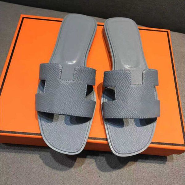 

slides slippers lovers herme sandals women one-line flat bottomed spring new versatile color matching leather h family summer 03, Black