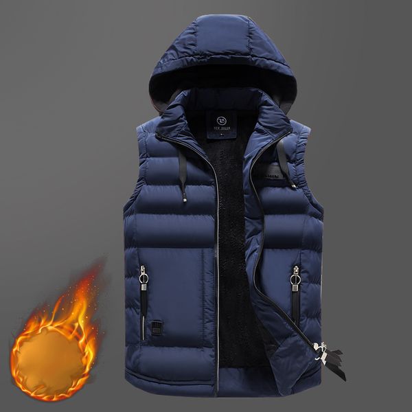 

men s vests winter down casual sleeveless jacket thickened warmth coat hat detachable brand 220926, Black;white