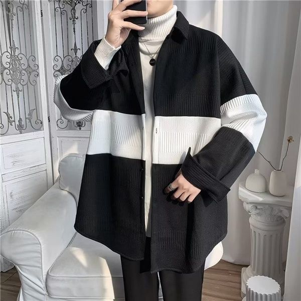 

men's jackets privathinker clothing spring autumn knitted jacket designer brand turn down collar male sweater coats fashion patchwork 2, Black;brown