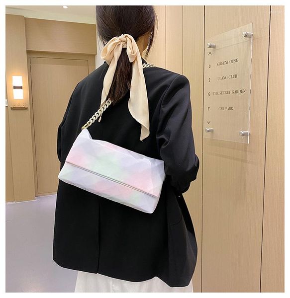 

evening bags 2022 women geometry bag laser handbag chain rainbow luxury leather shoulder purse for girls geometric