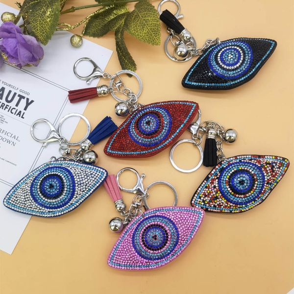 

creative new diamond-encrusted drilled evil eyes keychain pendant turkey devil eye keychains ladies travel bag jewelry key rings pendants, Silver