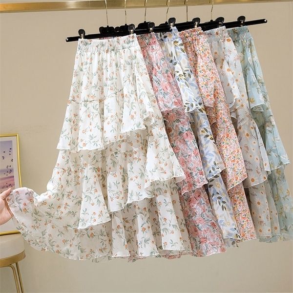 

skirts halflength skirt summer floral irregular lotus leaf allmatch aline female p3 1118 220924, Black