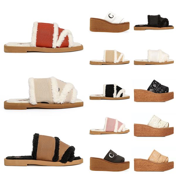 

wholesale fur rubber flat women slippers rubber platform straw slides sandals loafer ch mules loe red black white sail woman ladies indoor p