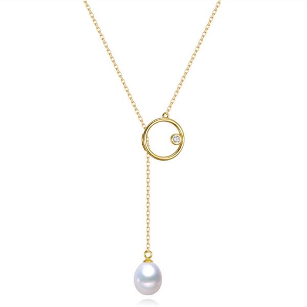 

custom simple gold choker chain natural real pearl pendant necklace for women wedding party jewellery, Golden;silver