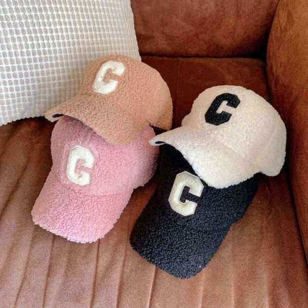 

ball caps black hat female autumn and winter lamb wool baseball cap plush thickened warm duck tongue beret student han banchao, Blue;gray