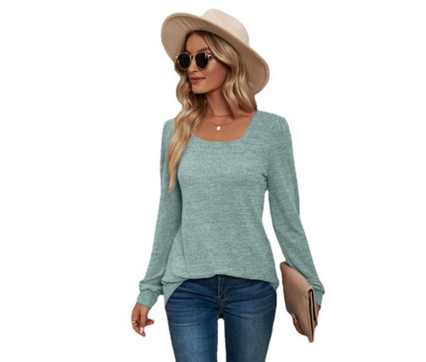 

women's t shirt solid color u neck ruffled long sleeve casual puff sleeve leggings, White