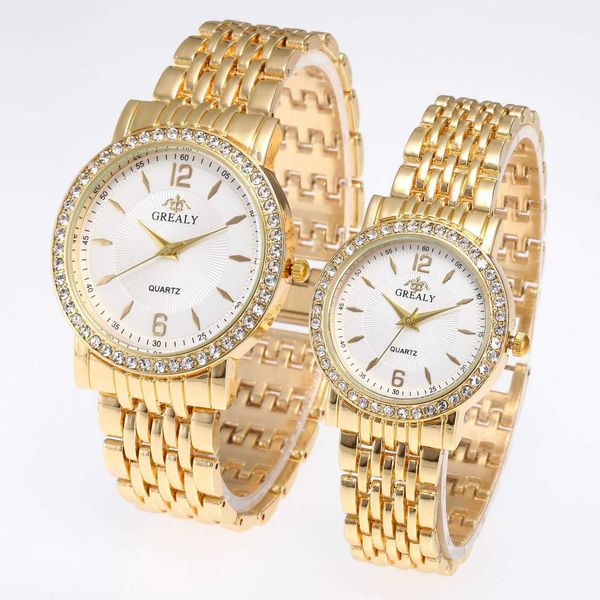 

watch new gold suit fashion quartz men's casual steel diamond inlaid couple's, Slivery;golden