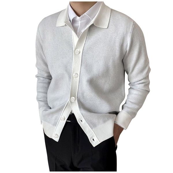 

mens sweaters cardigan fashion casual knit yarn single breasted turn down collar button long sleeve sweater korean style clothes 220923, White;black